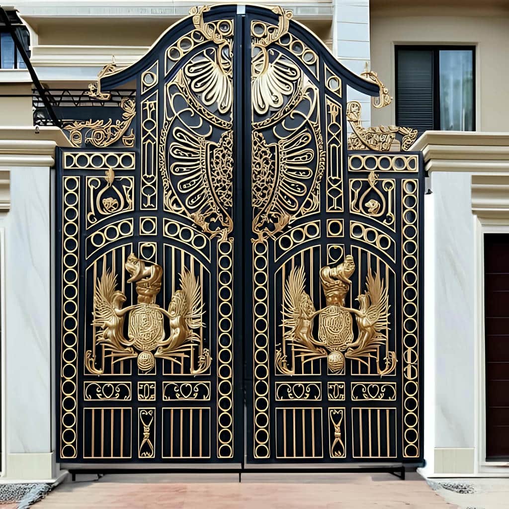 نصب درب حیاط فرفورژه رنگ کوره‌ای در کیش