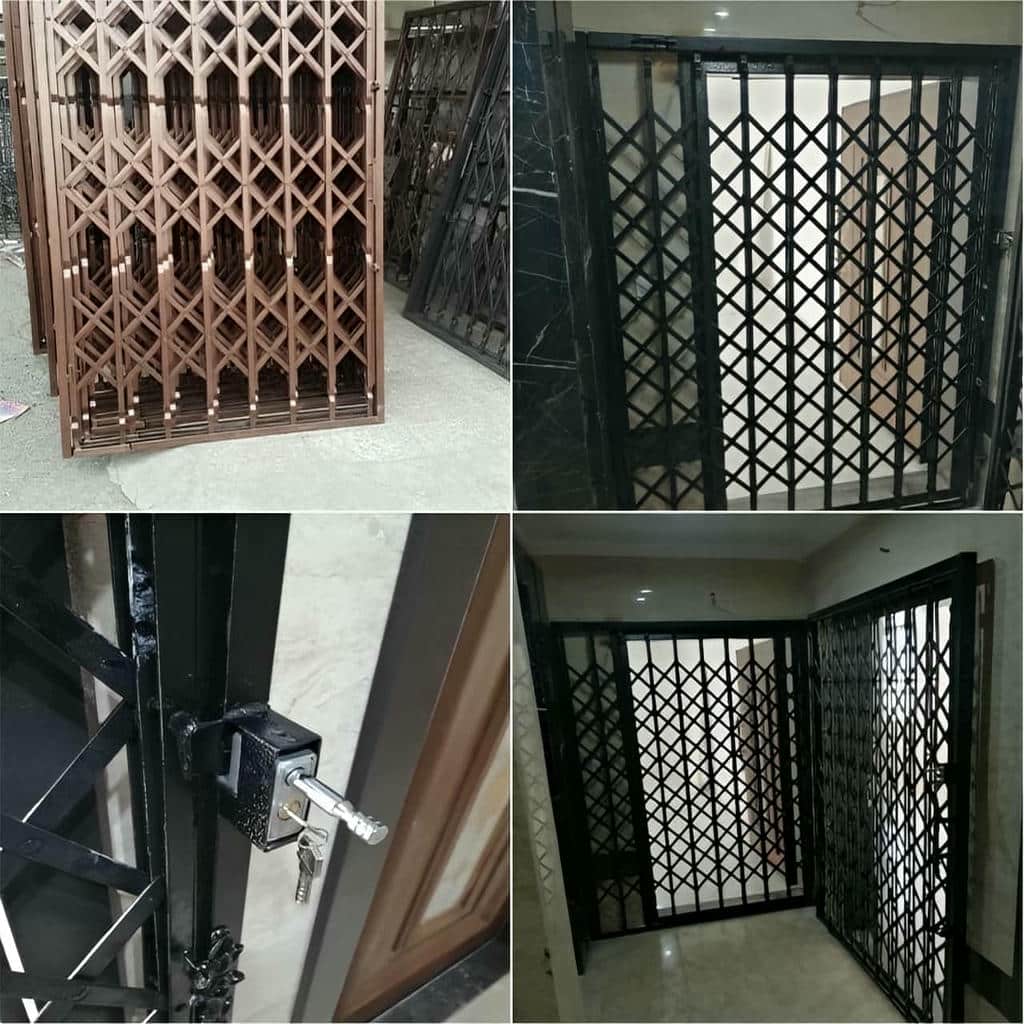 اجرای درب آکاردئونی مشکی طلایی روی چهارچوب مستحکم