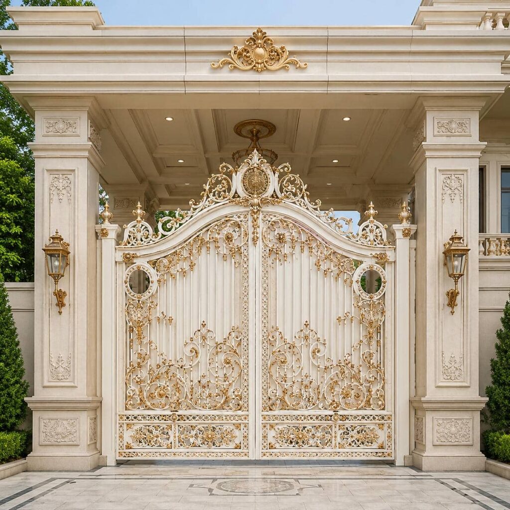 نصب درب پارکینگ فرفورژه نمای رومی با لولای تقویتشده
