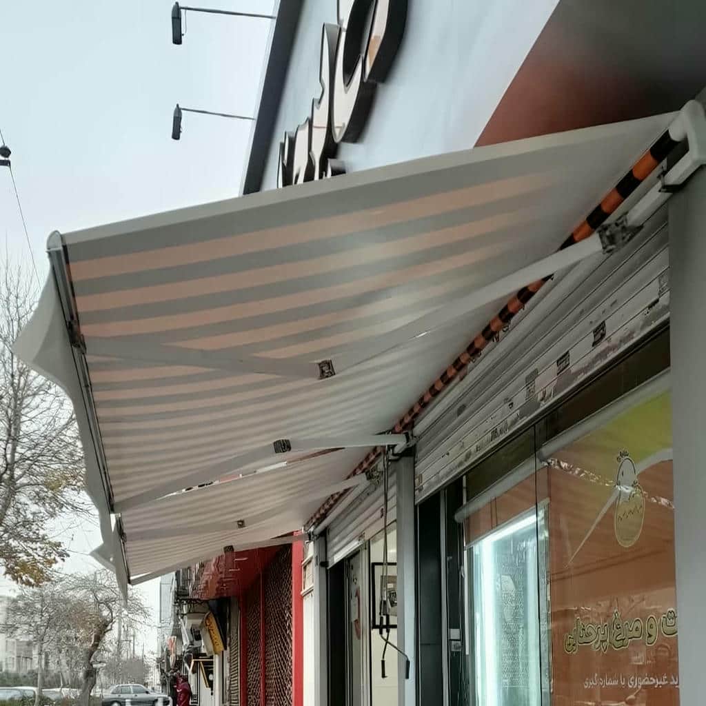 چادر برقی نمای مدرن مرکز فروش چادر برقی با طراحی مدرن و مینیمال