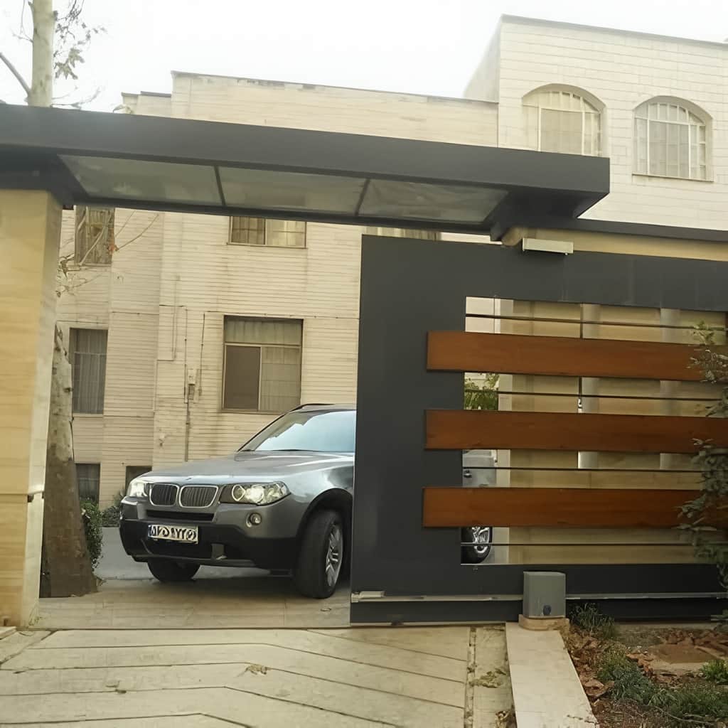 جک درب پارکینگ بازویی مشکی روی در دولنگه