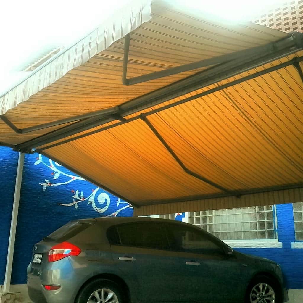 سایبان برقی پارچه طوسی برای تراس