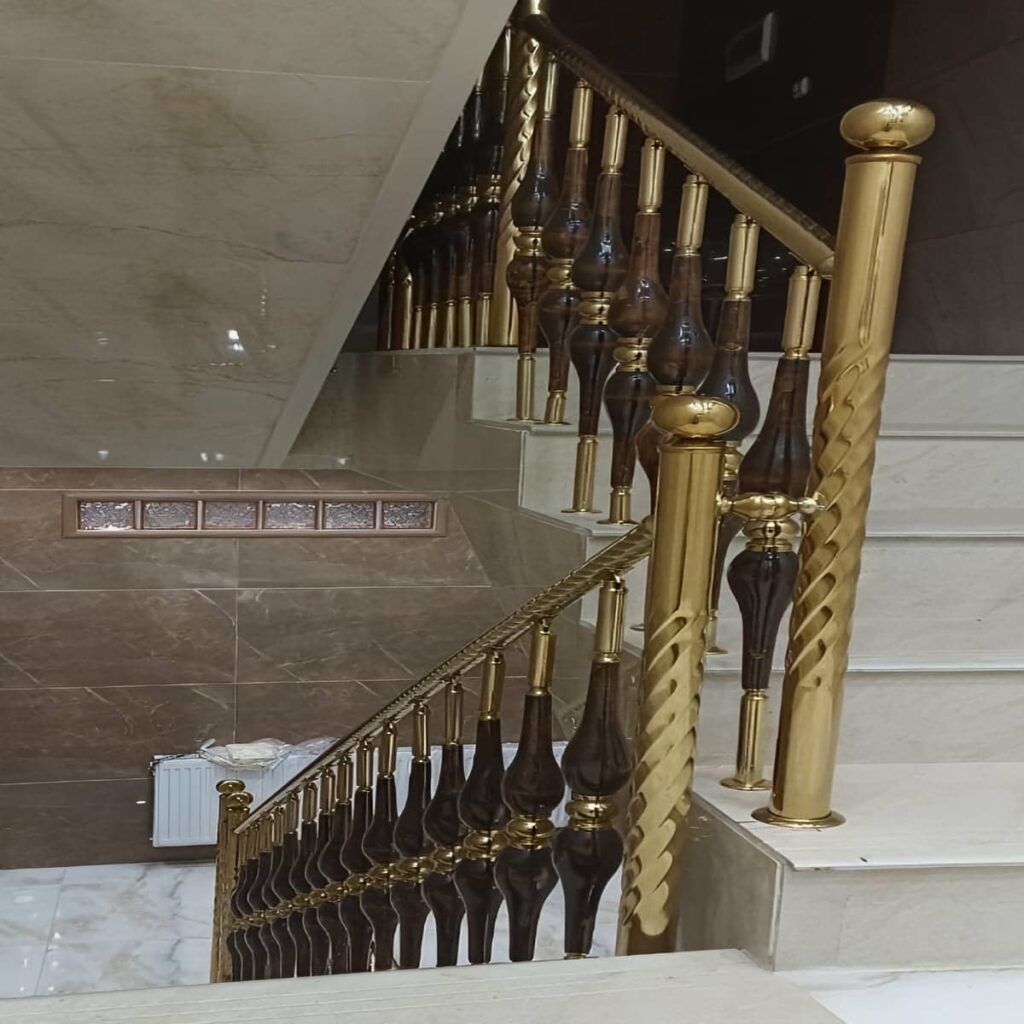 نرده راه پله استیل با دستگیره براق