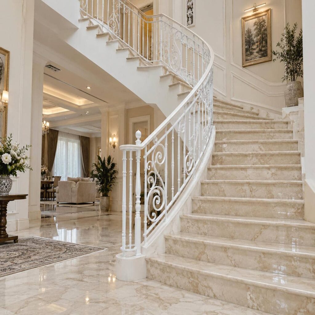 نرده راه پله فرفورژه با نقش کلاسیک