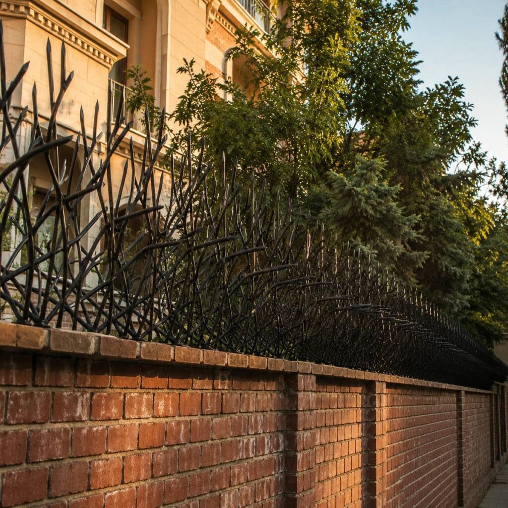 نمای نزدیک حفاظ دیوار آهنی با پوشش رنگ پودری